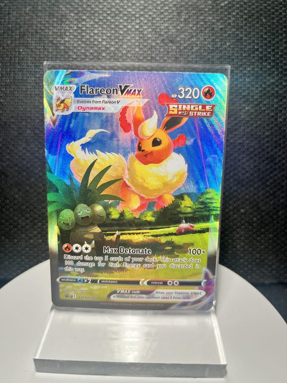 Flareon VMAX SWSH180 Promo Holofoil Proxy Card – Sword & Shield Eeveelution Custom TCG Display Collectible