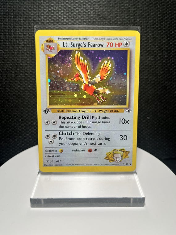 Lt. Surge's Fearow 1st Edition Holographic Proxy Card – Gym Heroes WOTC Style TCG