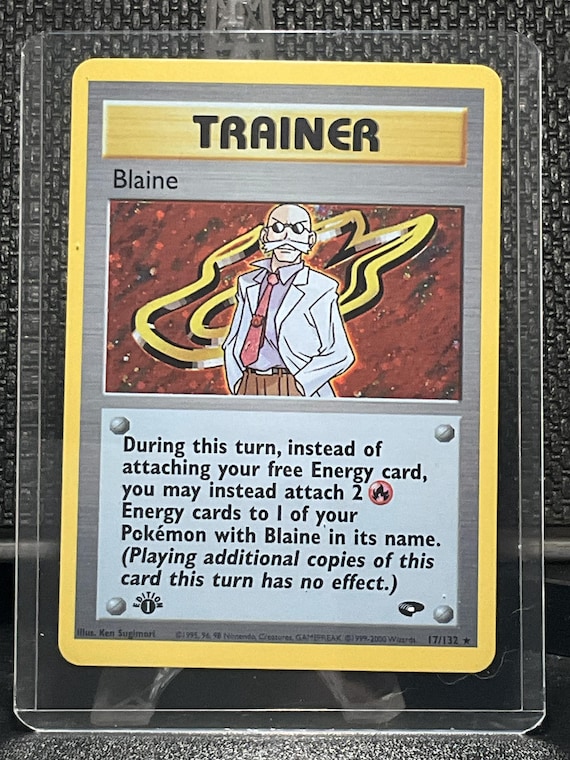 Blaine Trainer Proxy Pokémon Card | Vintage Gym Heroes Style | Collectible Display Replica
