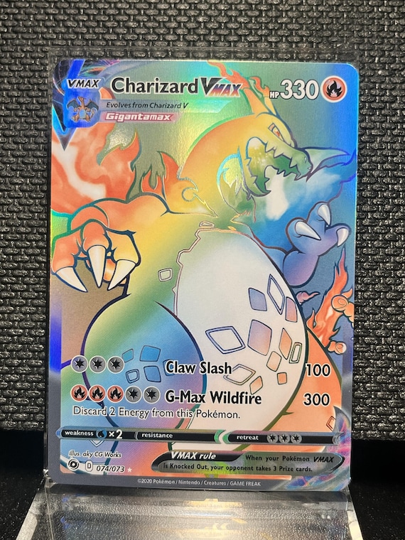 Charizard VMAX Proxy Card | Custom Rainbow Holo Pokémon Card | Gigantamax Style Replica