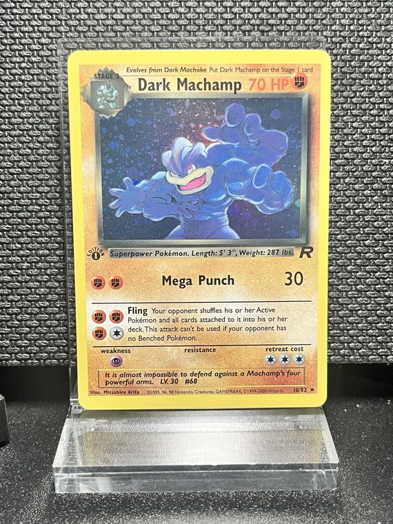 Dark Machamp 10/82 1st Edition Holofoil Proxy Card – Team Rocket Pokémon Display Card – BaseSet Era Vintage Style Collectible