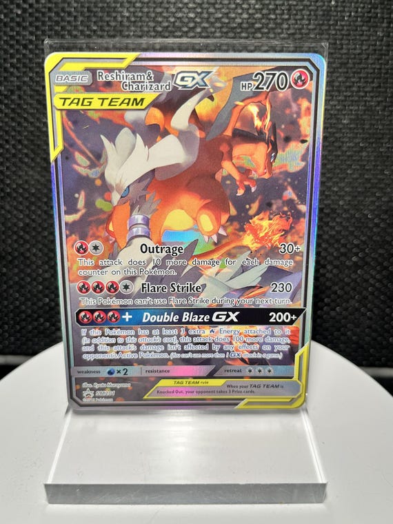 Reshiram and Charizard GX SM201 Promo Holofoil Proxy Card | Sun & Moon TAG Team GX Inspired Collectible Display Card | Custom Trading Card
