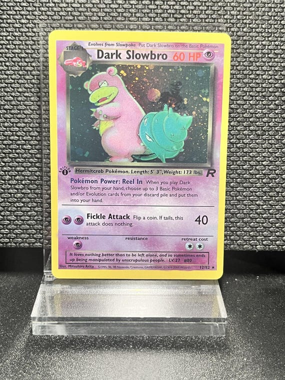 Dark Slowbro 12/82 1st Edition Holofoil Proxy Card – Team Rocket Pokémon Display Card – BaseSet Era Vintage Style Collectible