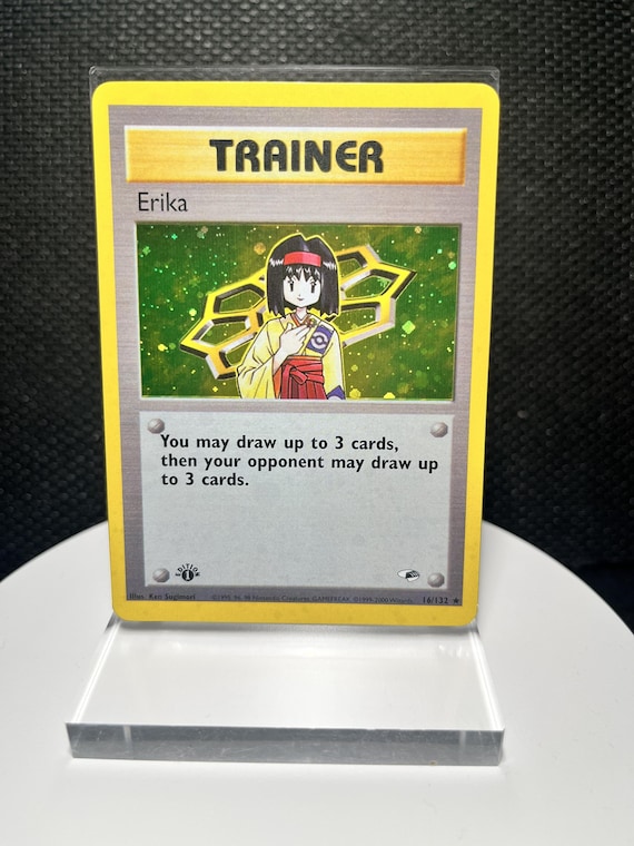 Erika 16/132 1st Edition Holo Rare Proxy Card | Gym Heroes Trainer Card | Vintage Gym Era Collectible Display Card Fan Art