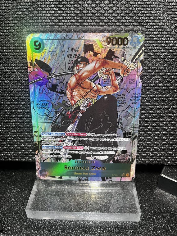 Roronoa Zoro Holographic Textured Proxy Card – One Piece Custom Anime Collectible (OP06-118)