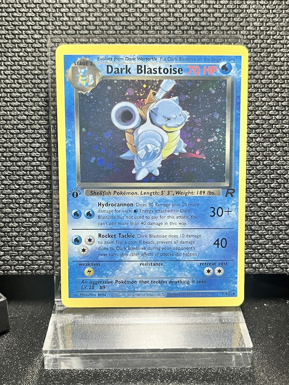 Dark Blastoise 3/82 1st Edition Holofoil Proxy Card – Team Rocket Pokémon Display Card – BaseSet Era Vintage Style Collectible