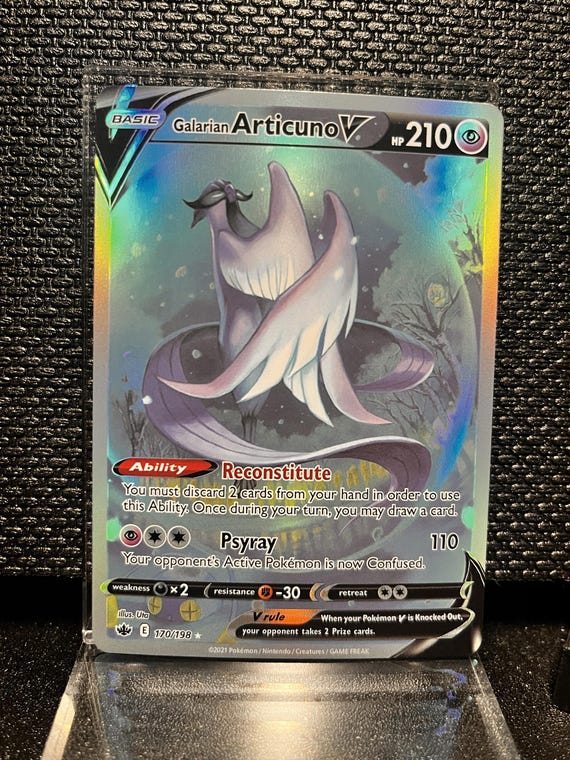 Galarian Articuno V Proxy Card – Full Art Psychic Type Pokémon TCG – Custom V Card – Vintage Style Proxy Holo