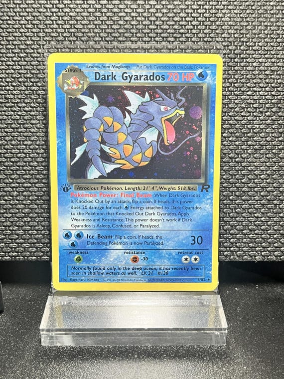 Dark Gyarados 8/82 1st Edition Holofoil Proxy Card – Team Rocket Pokémon Display Card – BaseSet Era Vintage Style Collectible