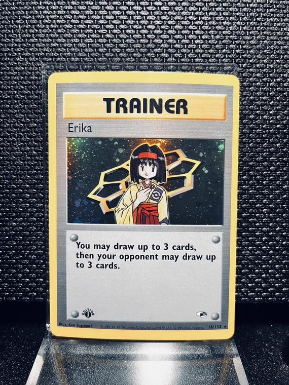 Erika Trainer Proxy Card • Vintage Gym Heroes Custom Pokémon Card • Retro Supporter Replica • Collectible Display TCG Card
