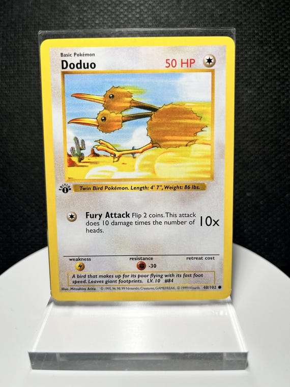 Doduo 48/102 Proxy Card – Base Set 1st Edition Shadowless Non Holo – Vintage Pokémon Twin Bird Display Collectible