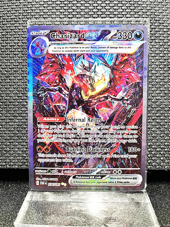 Charizard ex Proxy Card – Full Art Holographic Pokémon TCG – Ultra Rare Dark Fire Type – Custom Modern Pokémon Card