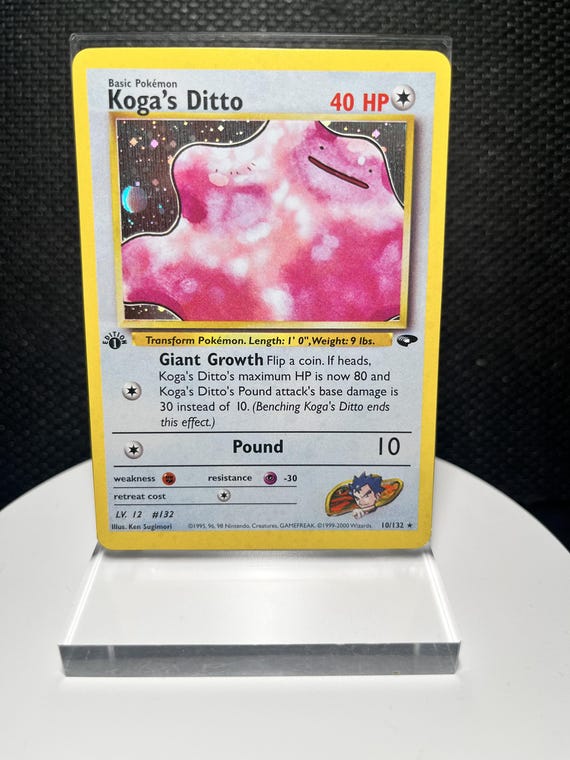 Koga’s Ditto 10/132 1st Edition Holo Rare Proxy Card | Gym Challenge Holo Display Card | Vintage Collector Fan Art Trading Card