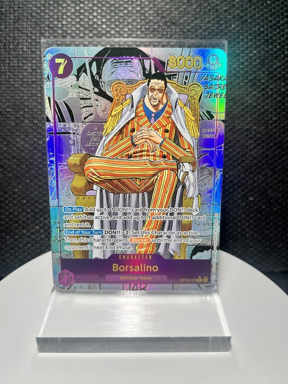 Borsalino OP16-073 R Proxy Card | The Time of Battle Holographic Textured Foil Card | One Piece Anime Collectible Manga Style Card