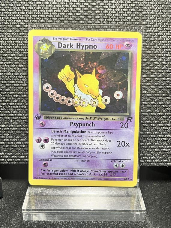 Dark Hypno 9/82 1st Edition Holofoil Proxy Card – Team Rocket Pokémon Display Card – BaseSet Era Vintage Style Collectible