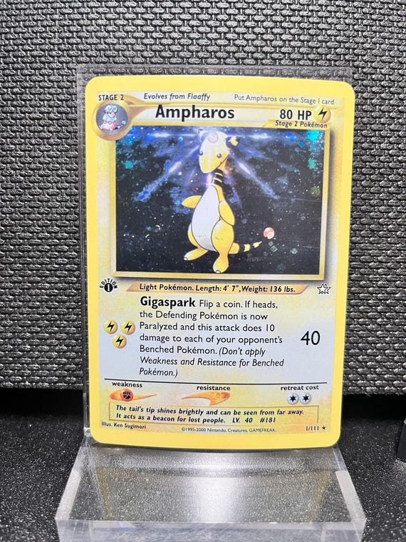 Ampharos Proxy Card – 1st Edition Holo Vintage Pokémon TCG – Neo Genesis Style Electric Pokémon – Custom Holographic Card