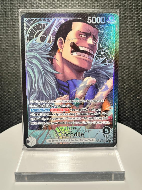 Crocodile Alternate Art | The Azure Sea's Seven OP14-079 (L) Holographic Textured Proxy Card | One Piece Leader Foil Collectible Card