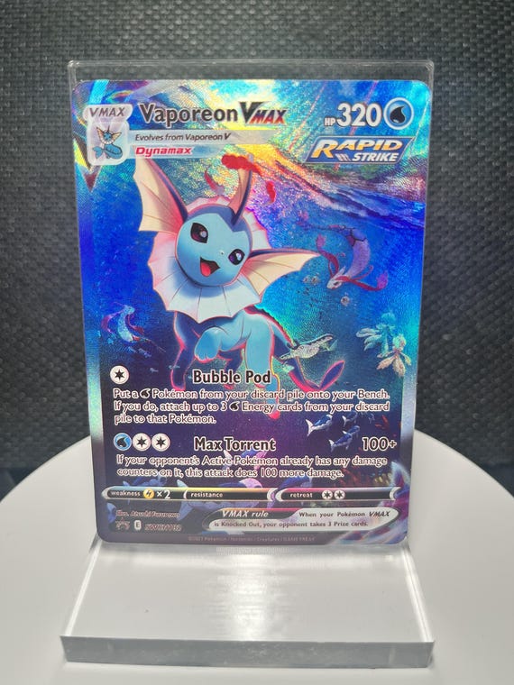 Vaporeon VMAX SWSH182 Promo Holofoil Proxy Card – Sword & Shield Eeveelution Ocean TCG Display Collectible