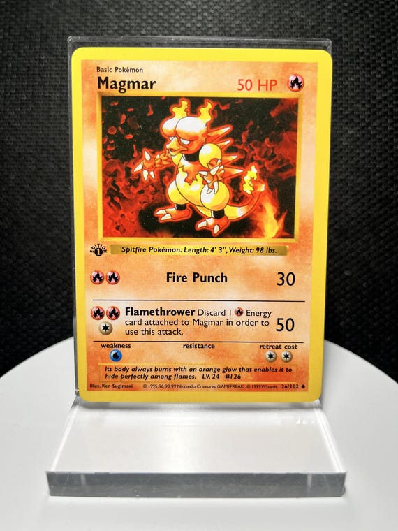 Magmar 36/102 Proxy Card – Base Set 1st Edition Shadowless Non Holo Uncommon – Vintage Pokémon Fire Collectible Display