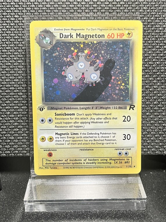 Dark Magneton 11/82 1st Edition Holofoil Proxy Card – Team Rocket Pokémon Display Card – BaseSet Era Vintage Style Collectible