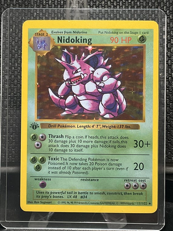 Nidoking Proxy Card | Vintage Base Set Style Pokémon Card | Custom Retro Collectible | Classic 1999 Inspired Display Replica