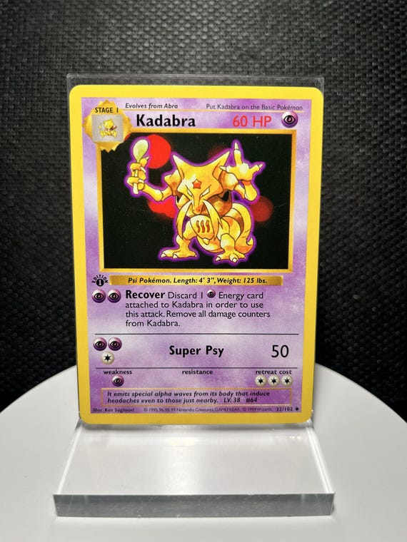 Kadabra 32/102 Proxy Card – Base Set 1st Edition Shadowless Non Holo Uncommon – Vintage Pokémon Psychic Display Collectible