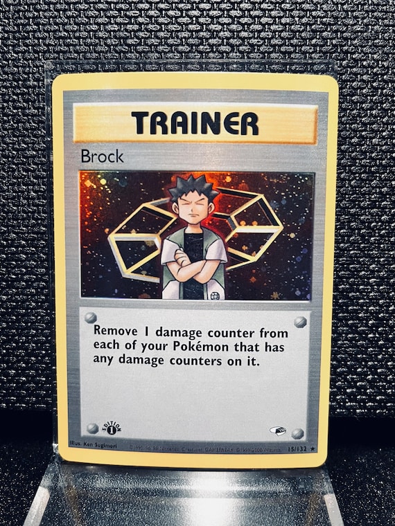 Brock Trainer Proxy Card • Vintage Gym Heroes Replica TCG Display