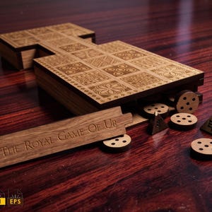 Laser CNC Royal Game of Ur  Puzzle Game - SVG DXF Files Pirate Style Digital Download Glowforge Project Wooden Brain Board Game Design