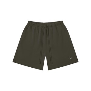 May include: Dark olive green athletic shorts with an elasticated waistband and a drawstring. The shorts have a relaxed fit and feature the brand name "WRN" in white on the lower right leg. Suitable for sports and casual wear.