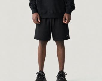 Pantalones cortos deportivos extragrandes, por encima de la rodilla, de felpa de algodón cepillado con logo bordado, ideales para estar en casa, unisex.