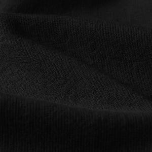 May include: Close-up of a black knitted fabric, showing the texture and folds. The dark material appears soft, possibly wool or a similar fibre. The image highlights the texture and depth of the fabric.