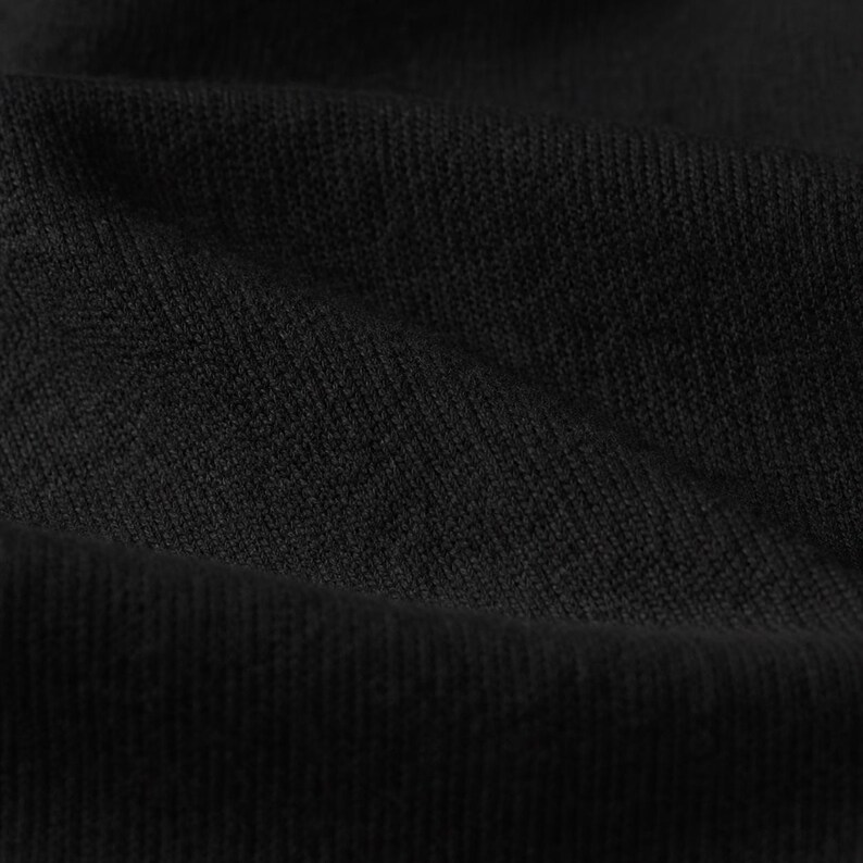 May include: Close-up of a black knitted fabric, showing the texture and folds. The dark material appears soft, possibly wool or a similar fibre. The image highlights the texture and depth of the fabric.