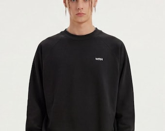 Sudadera de cuello redondo de tejido grueso, corte holgado, forro polar de algodón de 380 g/m², estilo minimalista, unisex.