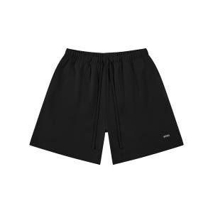 May include: Black athletic shorts with a drawstring waist. The shorts have a relaxed fit and feature the letters "WRN" in white on the lower right leg. The shorts are made of a smooth, matte fabric.