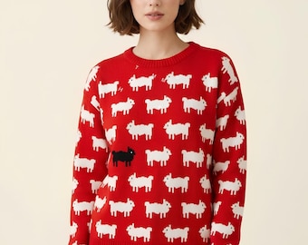 Princess Diana Inspired Red Sheep Wool Sweater | Vintage Knit Pullover Jumper
