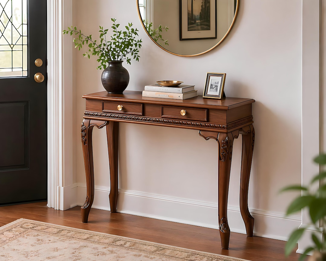 Hand Carved Console Table, Wooden Entryway Table, Vintage Hallway Table ...