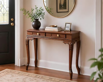Consola tallada a mano, mesa de entrada de madera, mesa de pasillo vintage, consola de madera maciza, mesa auxiliar, decoración del hogar, madera hecha a mano