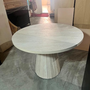 Round Travertine Dining Table, Travertine Table, Pedestal Kitchen Table, Modern Breakfast Table, Handmade Wooden Table, Round Wooden Table image 4
