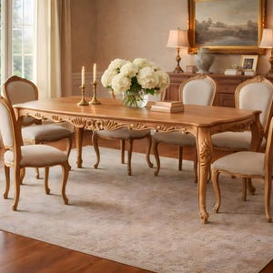 Vintage French Style Dining Table, Carved Solid Wood Dining Table, Walnut Beech Kitchen Table, Handmade Luxury Table, 8 Seat Dining Table