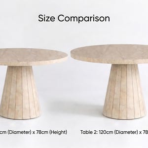 Round dining table dimensions image showing 100 cm and 120 cm size options with 78 cm height and seating capacity for 4 to 6 people