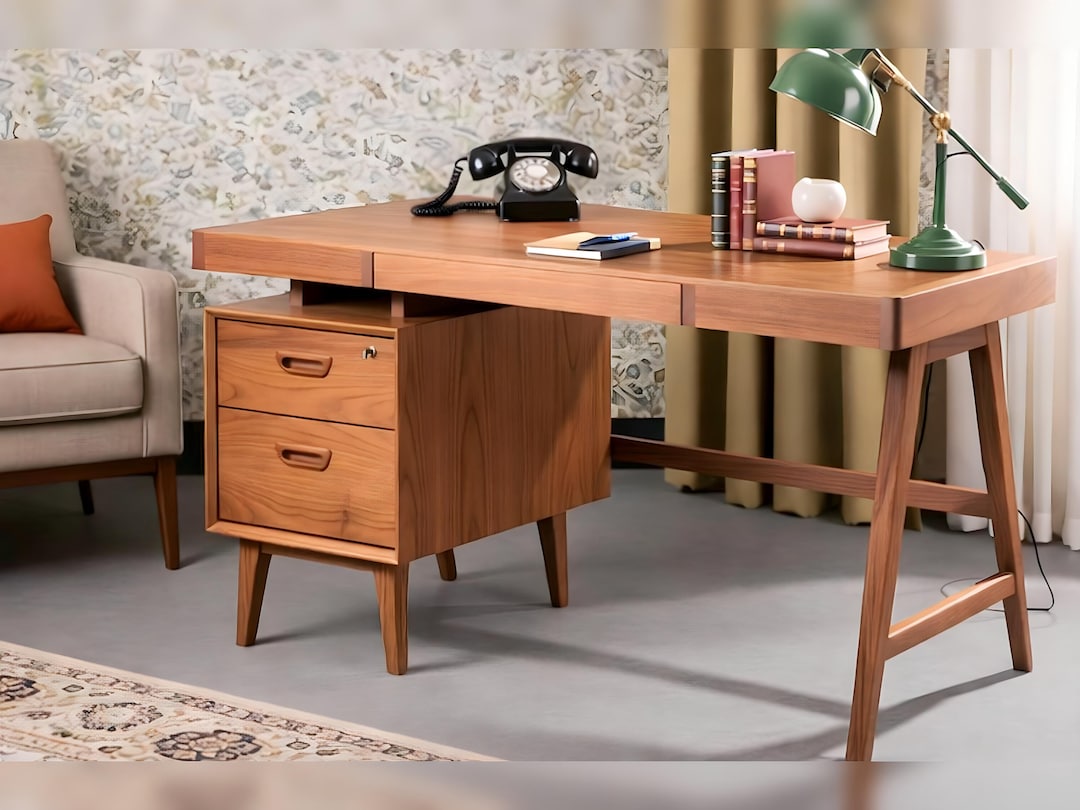 Mid Century Modern Oak Desk – Handmade Solid Wood Writing Desk ...