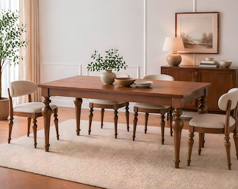 Solid Wood Dining Table, Rectangular Table, Turned Leg Table, Handmade Farmhouse Kitchen Table, Modern Classic Dining Table, Home Decor