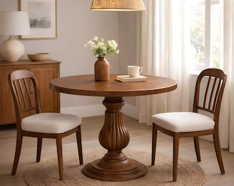 Ronde eettafel op voetstuk, massief beukenhouten keukentafel, handgemaakte ontbijttafel, eetkamermeubels in aangepaste kleur