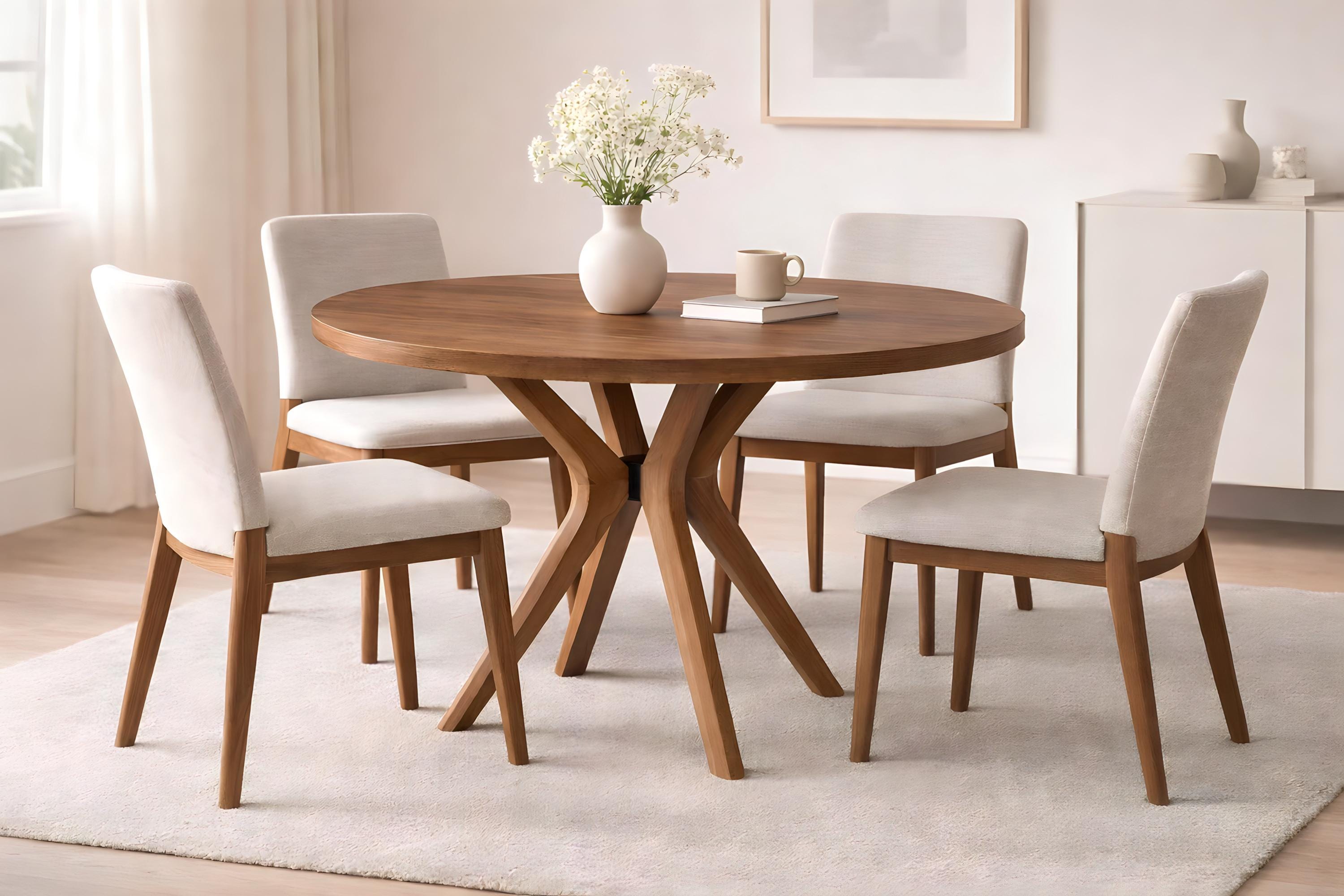 Solid Wood Round Dining Table, Walnut Dining Table for 4, Handmade ...