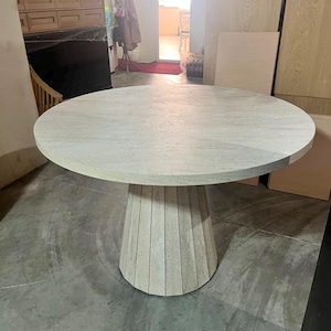 Round Travertine Dining Table, Travertine Table, Pedestal Kitchen Table, Modern Breakfast Table, Handmade Wooden Table, Round Wooden Table image 3