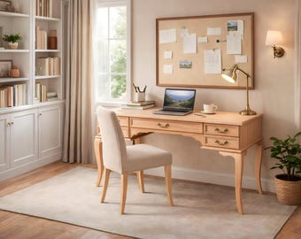 Writing Desk with Drawers, Handmade Home Office Desk, Vintage Study Table, Wooden Computer Desk, Classic Office Furniture, Handmade Desk