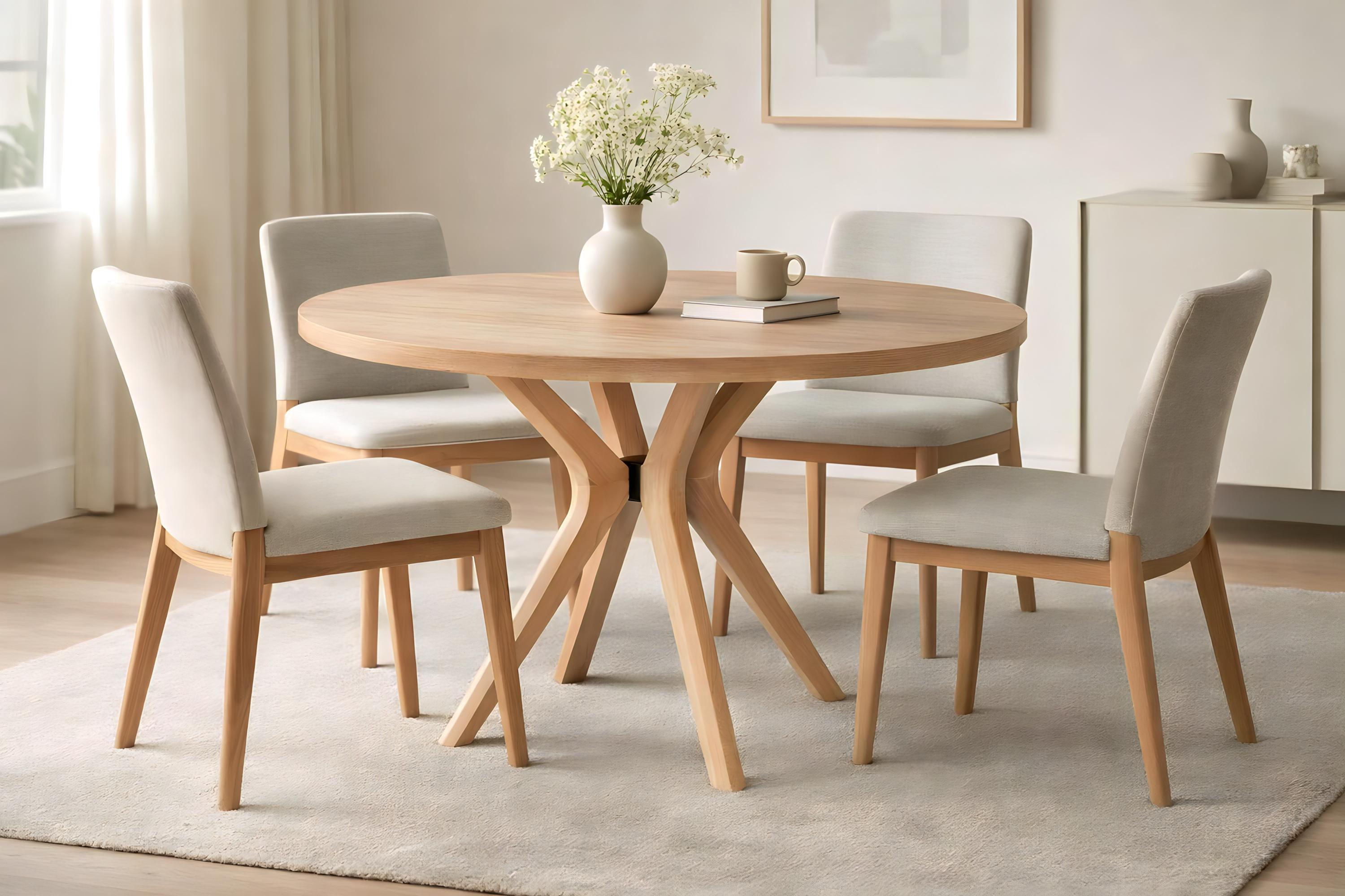 Solid Wood Round Dining Table, Walnut Dining Table for 4, Handmade ...