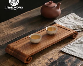 Whole Wood Mahogany Kung Fu Tea Tray, Auspicious Cloud Scroll Design, Teaware Gift