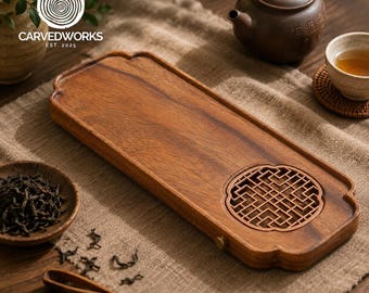 無垢材の如意茶盆｜工夫茶盤、真鍮製排水口付き