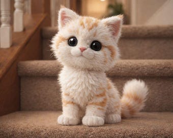 Modello di cucito per peluche a forma di gattino, tutorial fai da te per gatti (download PDF, altezza 37 cm)