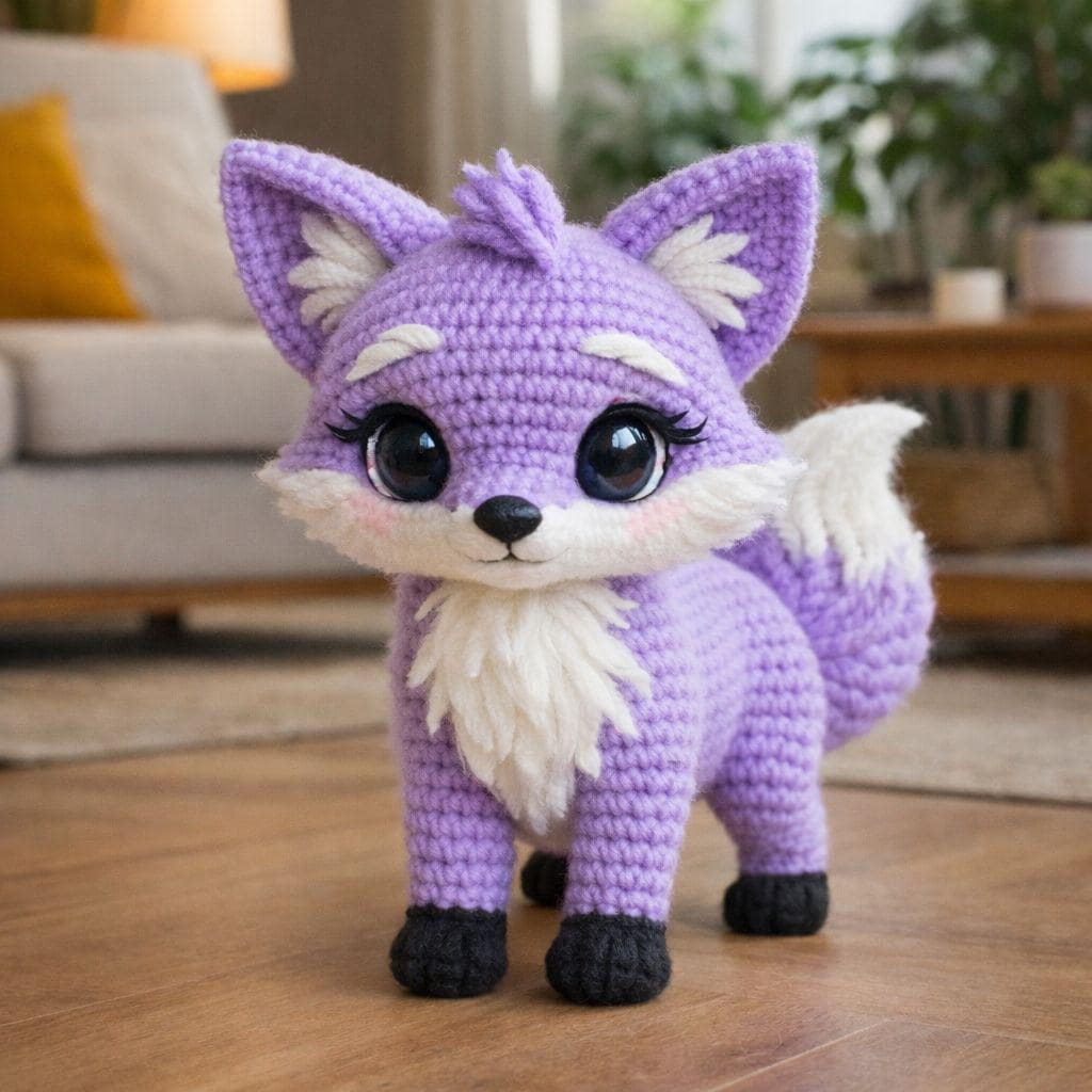 40 Fox Crochet Patterns: Fun & Easy Projects for Crafty Individuals 38 Crochet Fox Plush Pattern Purple Amigurumi Toy